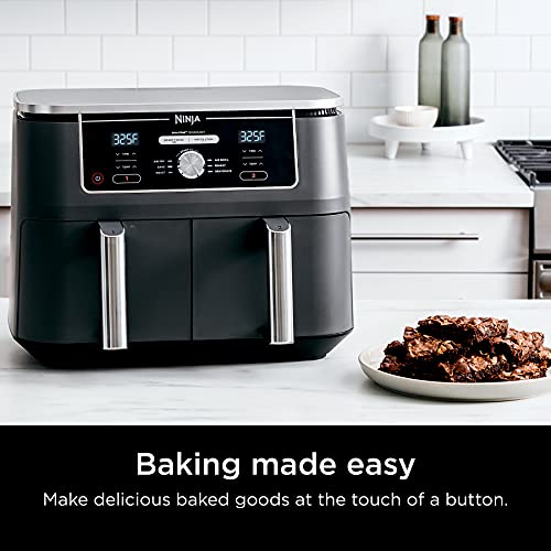 Ninja DZ550 Foodi 10 Quart 6-in-1 DualZone Smart XL Air Fryer with 2 Independent Baskets, Smart Cook Thermometer for Perfect Doneness, Match Cook & Smart Finish to Roast, Dehydrate & More, Grey