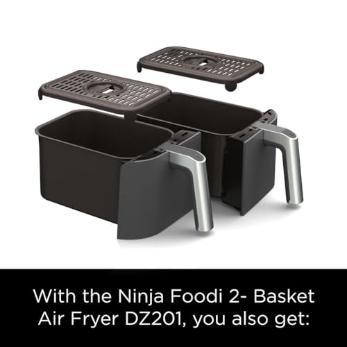 Ninja DZ550 Foodi 10 Quart 6-in-1 DualZone Smart XL Air Fryer with 2 Independent Baskets, Smart Cook Thermometer for Perfect Doneness, Match Cook & Smart Finish to Roast, Dehydrate & More, Grey