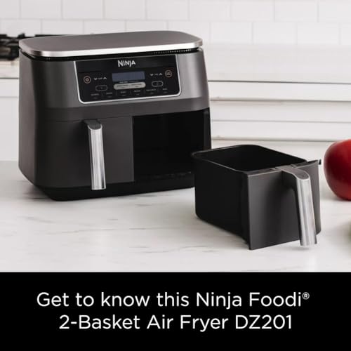 Ninja DZ550 Foodi 10 Quart 6-in-1 DualZone Smart XL Air Fryer with 2 Independent Baskets, Smart Cook Thermometer for Perfect Doneness, Match Cook & Smart Finish to Roast, Dehydrate & More, Grey