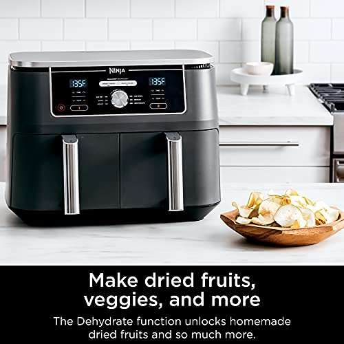 Ninja DZ550 Foodi 10 Quart 6-in-1 DualZone Smart XL Air Fryer with 2 Independent Baskets, Smart Cook Thermometer for Perfect Doneness, Match Cook & Smart Finish to Roast, Dehydrate & More, Grey