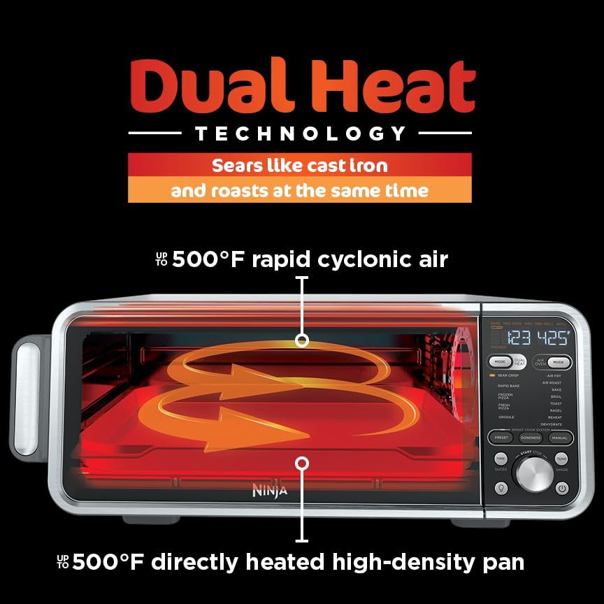 Ninja, Toaster Oven, Air Fryer, Thermometer, Toaster Oven Air Fryer Combo, Stainless Steel, Quick meals, Fries, Frozen Food, Air Fry, Dehydrate, Reheat, 13-in-1,Less Oil, Flip Away Oven, Foodi, SP351