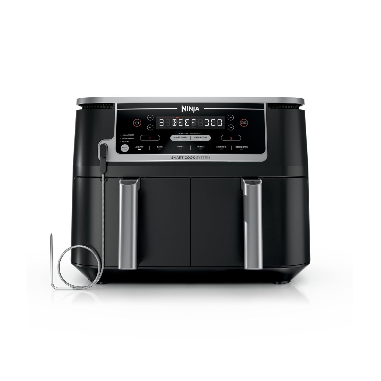 Ninja DZ550 Foodi 10 Quart 6-in-1 DualZone Smart XL Air Fryer with 2 Independent Baskets, Smart Cook Thermometer for Perfect Doneness, Match Cook & Smart Finish to Roast, Dehydrate & More, Grey