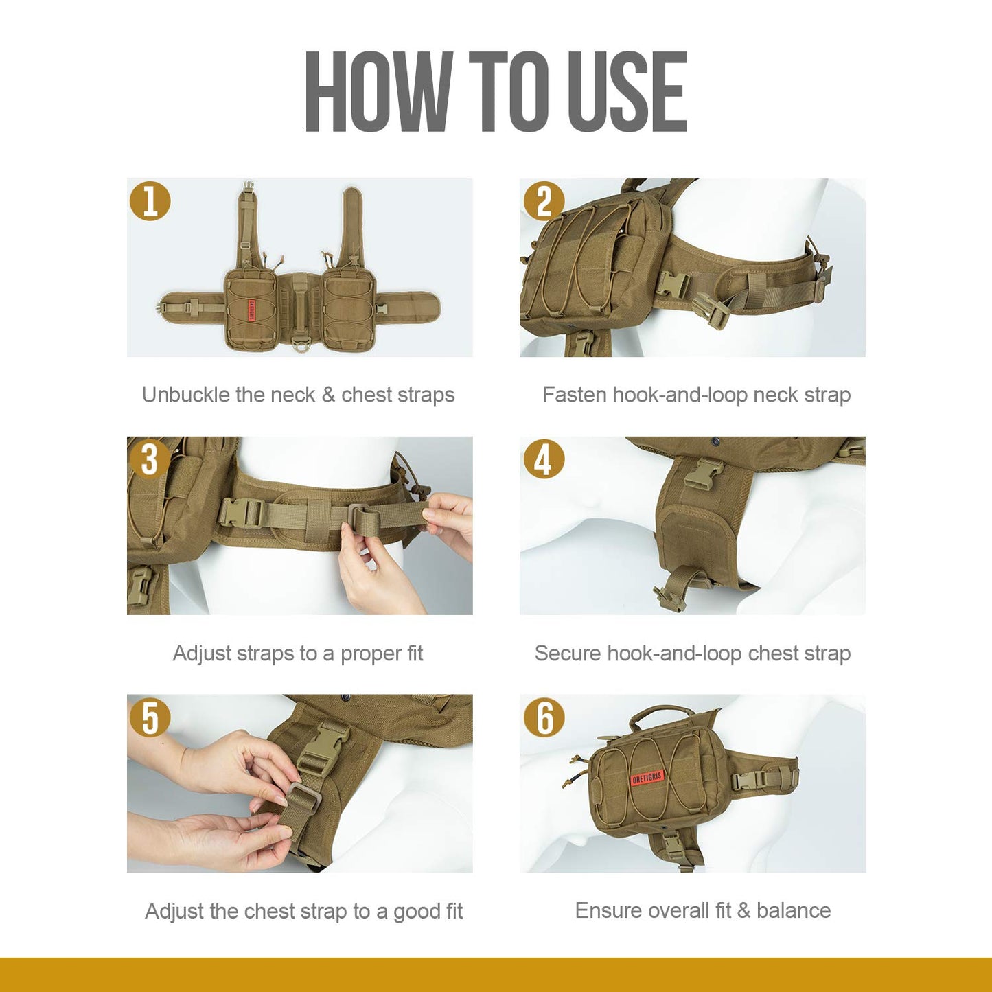 OneTigris Dog Harness with Sidepockets for Hiking Walking Training Running. Medium and Large Dogs, Multiple Colors