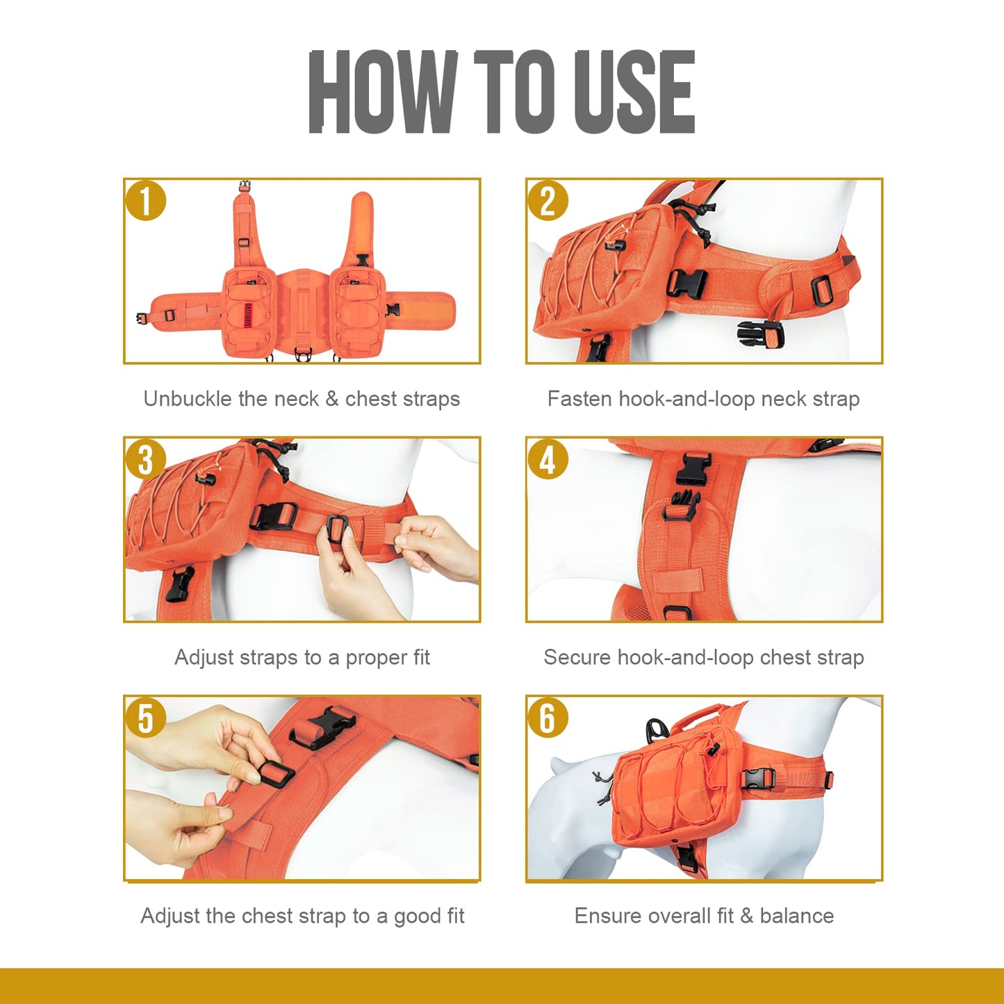 OneTigris Dog Harness with Sidepockets for Hiking Walking Training Running. Medium and Large Dogs, Multiple Colors