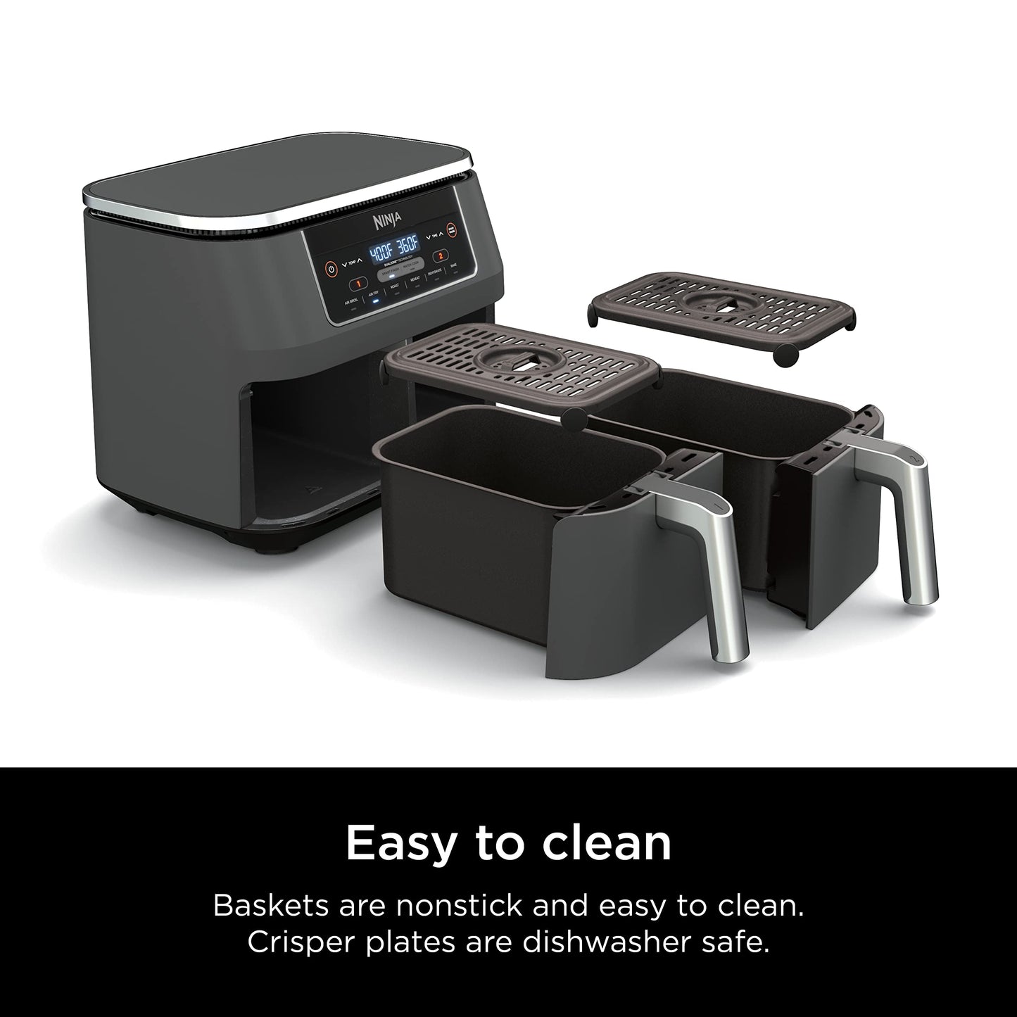 Ninja DZ550 Foodi 10 Quart 6-in-1 DualZone Smart XL Air Fryer with 2 Independent Baskets, Smart Cook Thermometer for Perfect Doneness, Match Cook & Smart Finish to Roast, Dehydrate & More, Grey