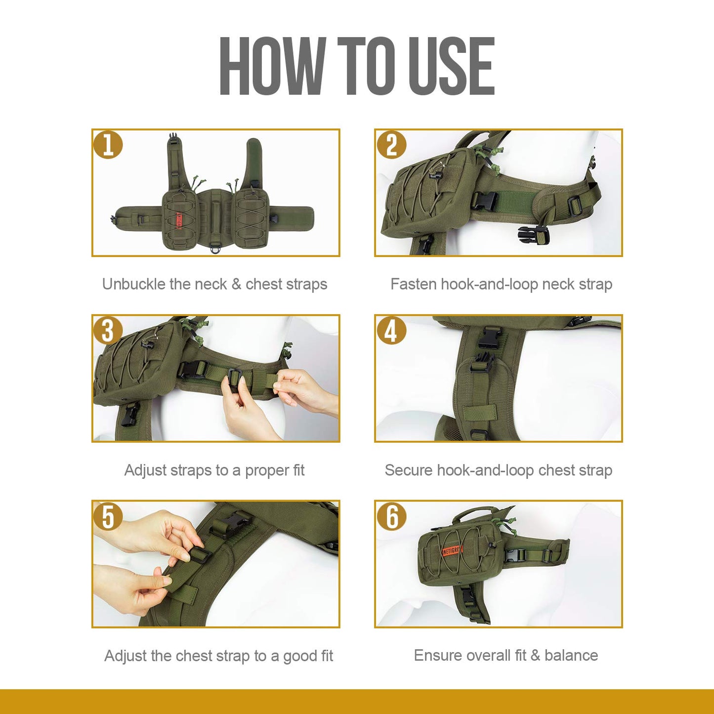 OneTigris Dog Harness with Sidepockets for Hiking Walking Training Running. Medium and Large Dogs, Multiple Colors