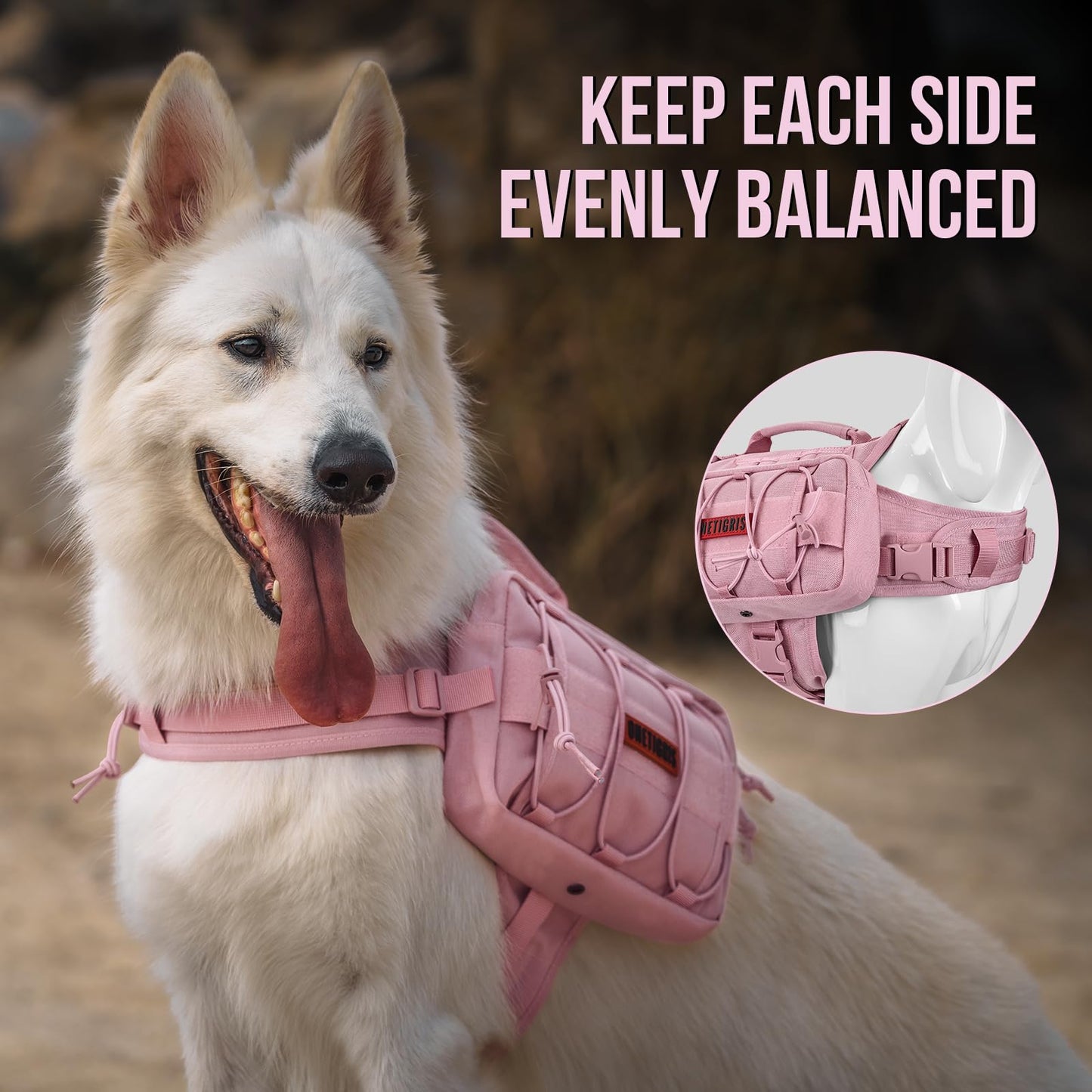 OneTigris Dog Harness with Sidepockets for Hiking Walking Training Running. Medium and Large Dogs, Multiple Colors