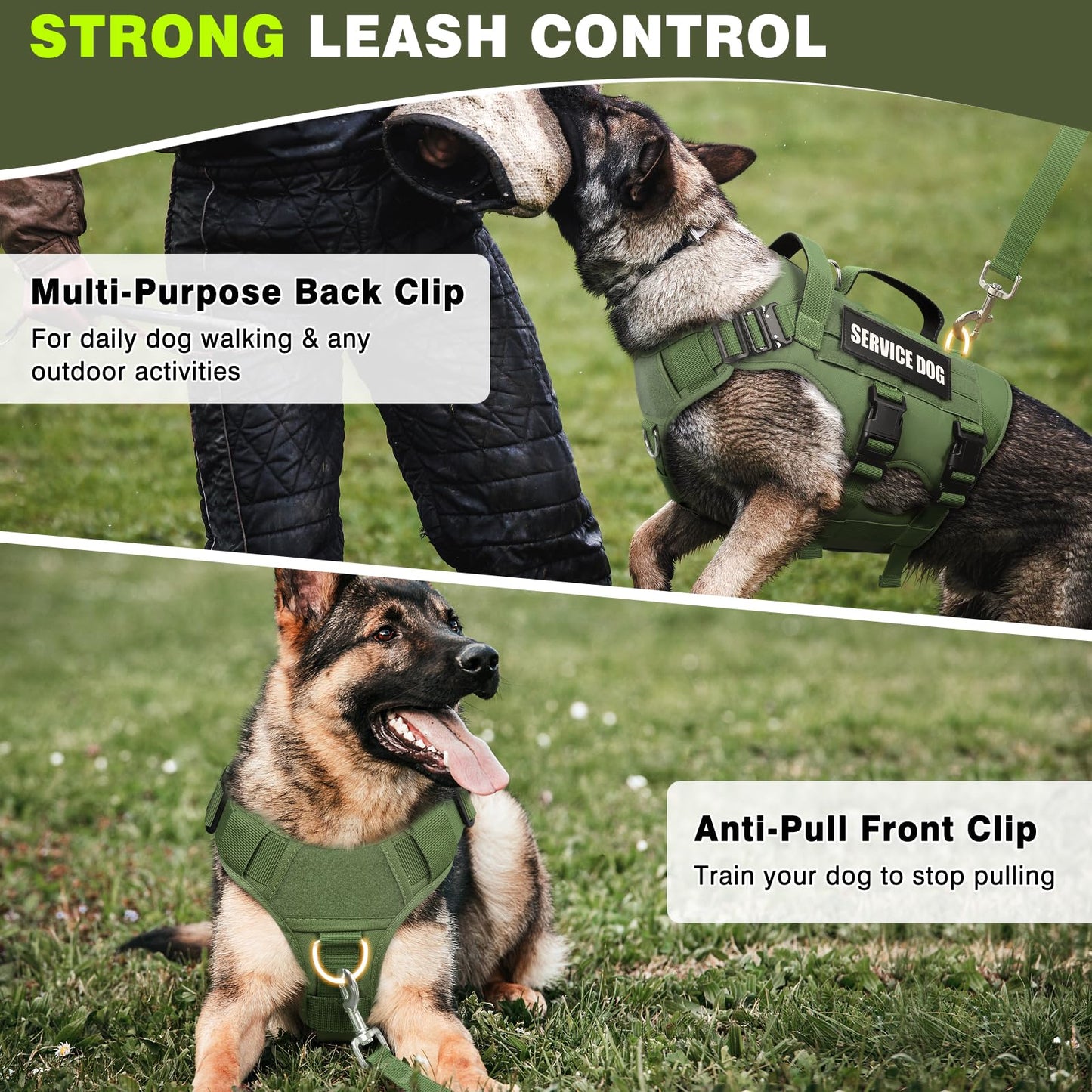 WINSEE Service Dog Vest Harness for Large Dog, Tactical Working MOLLE Vest with 10 Pet Patches, No Pull Heavy Duty Harness for Training Walking