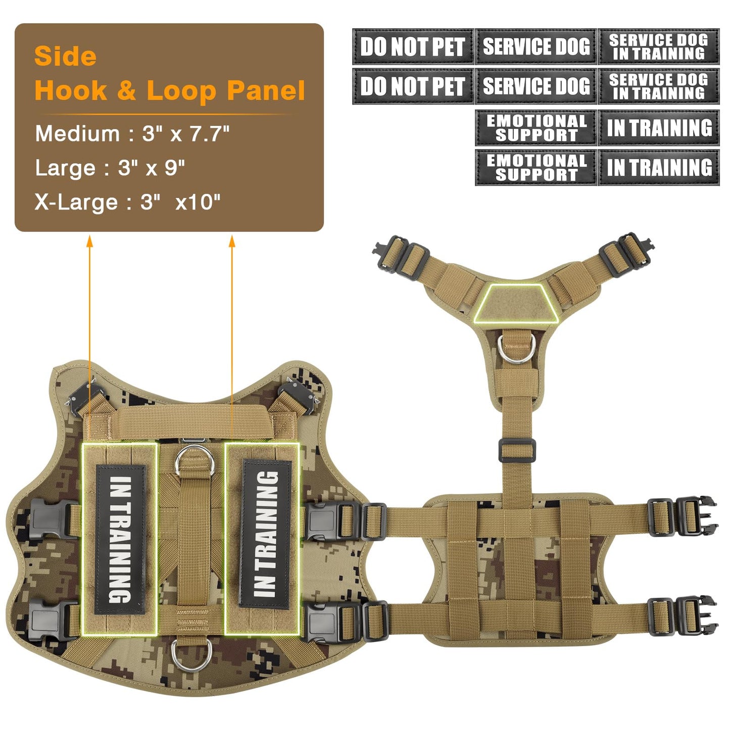 WINSEE Service Dog Vest Harness for Large Dog, Tactical Working MOLLE Vest with 10 Pet Patches, No Pull Heavy Duty Harness for Training Walking