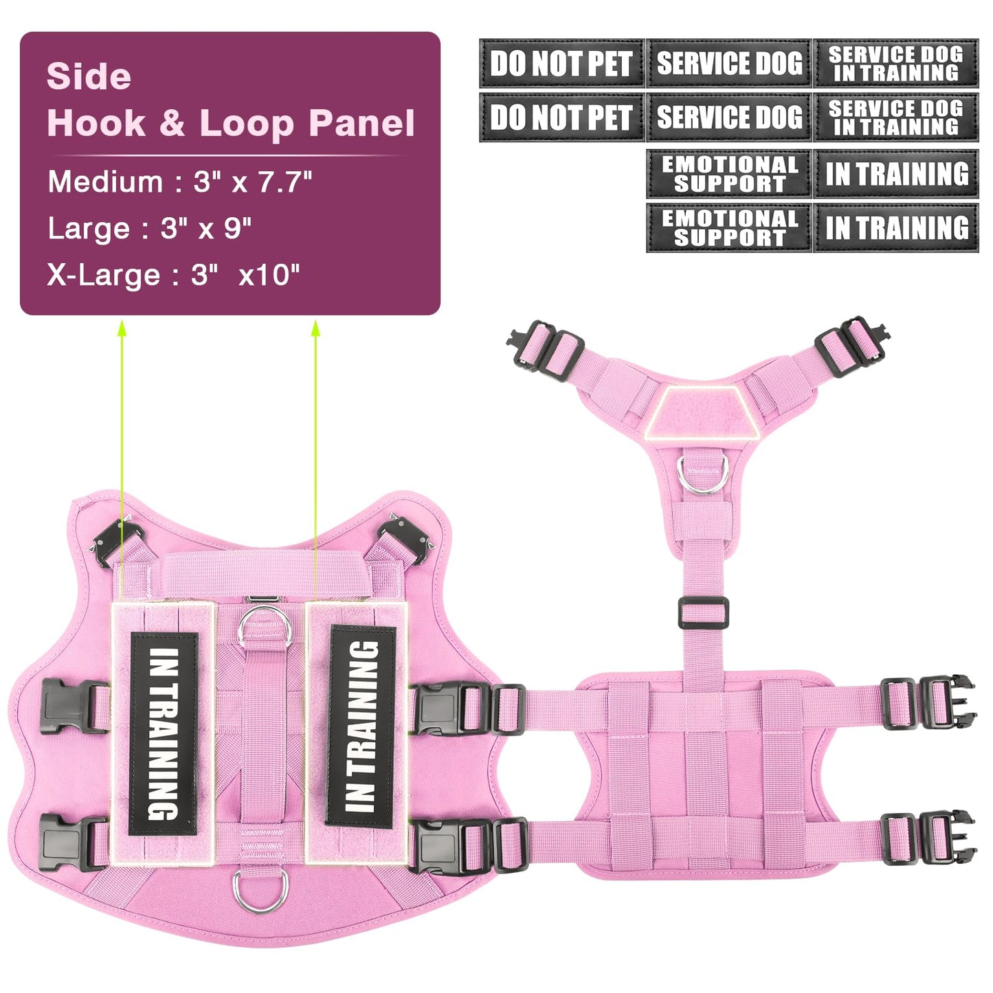 WINSEE Service Dog Vest Harness for Large Dog, Tactical Working MOLLE Vest with 10 Pet Patches, No Pull Heavy Duty Harness for Training Walking