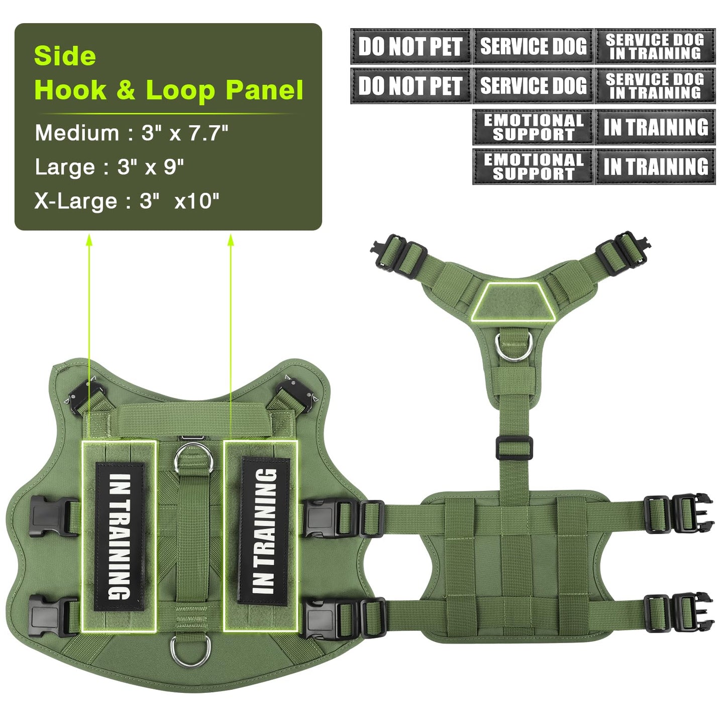 WINSEE Service Dog Vest Harness for Large Dog, Tactical Working MOLLE Vest with 10 Pet Patches, No Pull Heavy Duty Harness for Training Walking