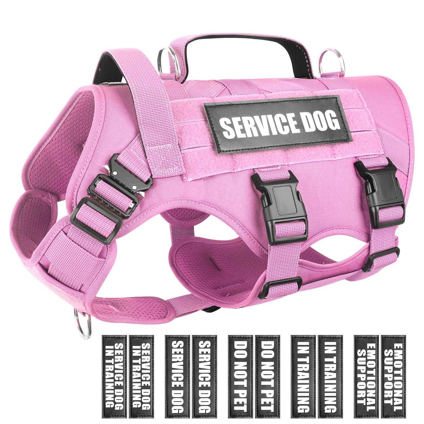 WINSEE Service Dog Vest Harness for Large Dog, Tactical Working MOLLE Vest with 10 Pet Patches, No Pull Heavy Duty Harness for Training Walking