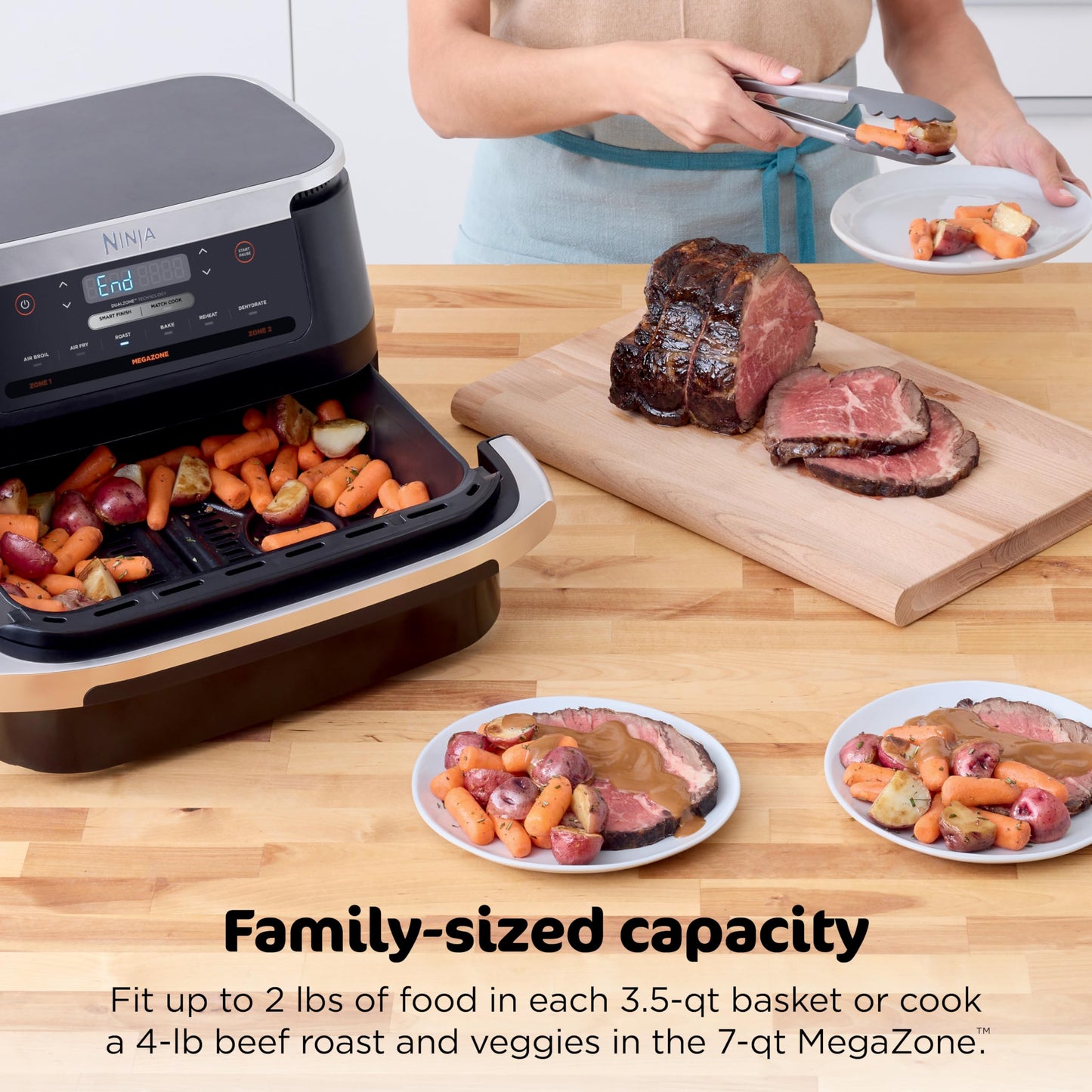 Ninja DZ550 Foodi 10 Quart 6-in-1 DualZone Smart XL Air Fryer with 2 Independent Baskets, Smart Cook Thermometer for Perfect Doneness, Match Cook & Smart Finish to Roast, Dehydrate & More, Grey