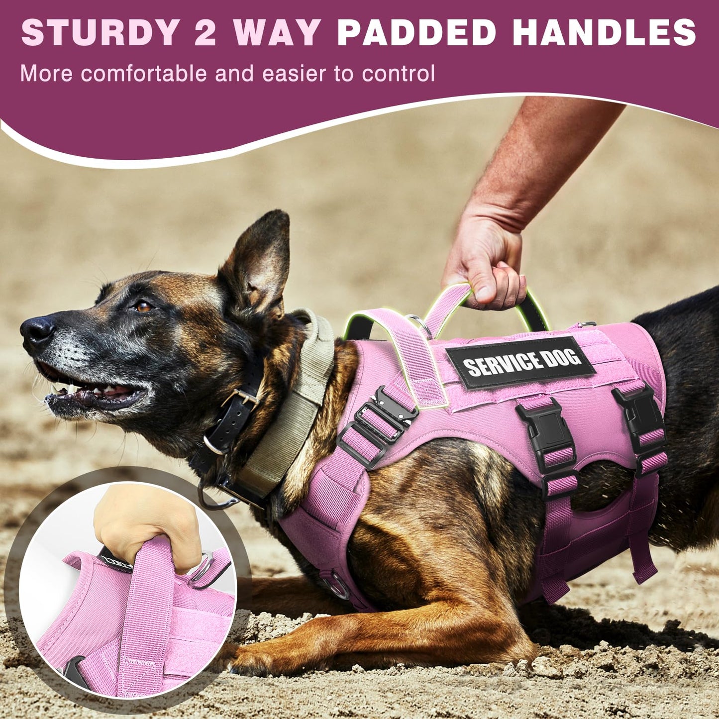 WINSEE Service Dog Vest Harness for Large Dog, Tactical Working MOLLE Vest with 10 Pet Patches, No Pull Heavy Duty Harness for Training Walking