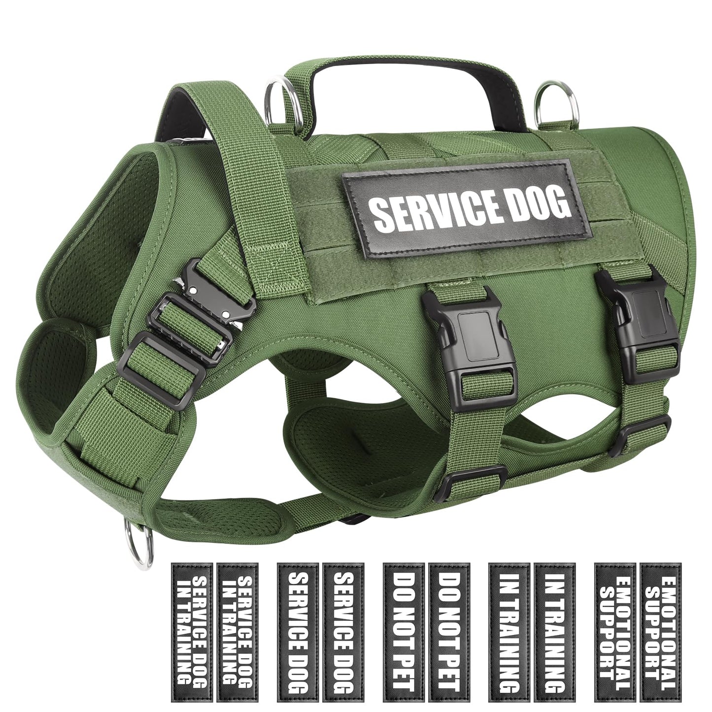 WINSEE Service Dog Vest Harness for Large Dog, Tactical Working MOLLE Vest with 10 Pet Patches, No Pull Heavy Duty Harness for Training Walking