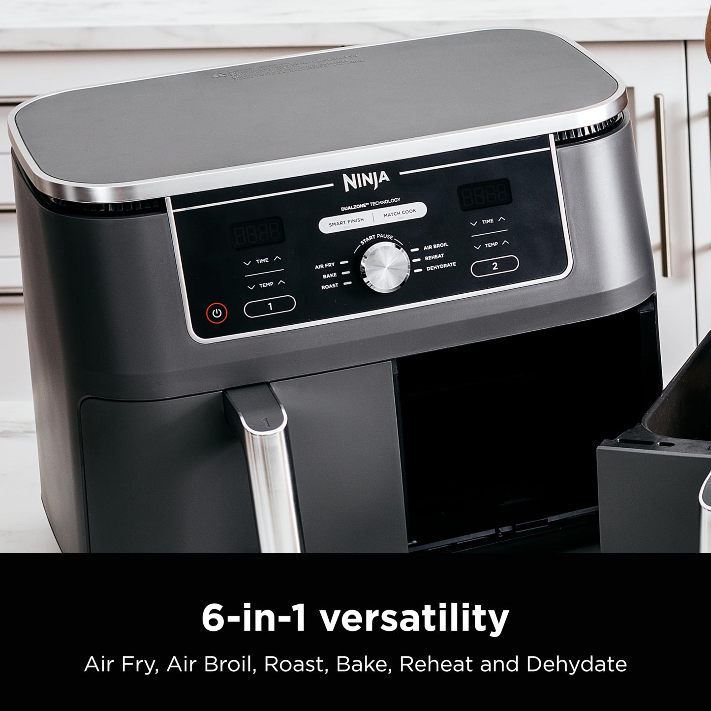 Ninja DZ550 Foodi 10 Quart 6-in-1 DualZone Smart XL Air Fryer with 2 Independent Baskets, Smart Cook Thermometer for Perfect Doneness, Match Cook & Smart Finish to Roast, Dehydrate & More, Grey