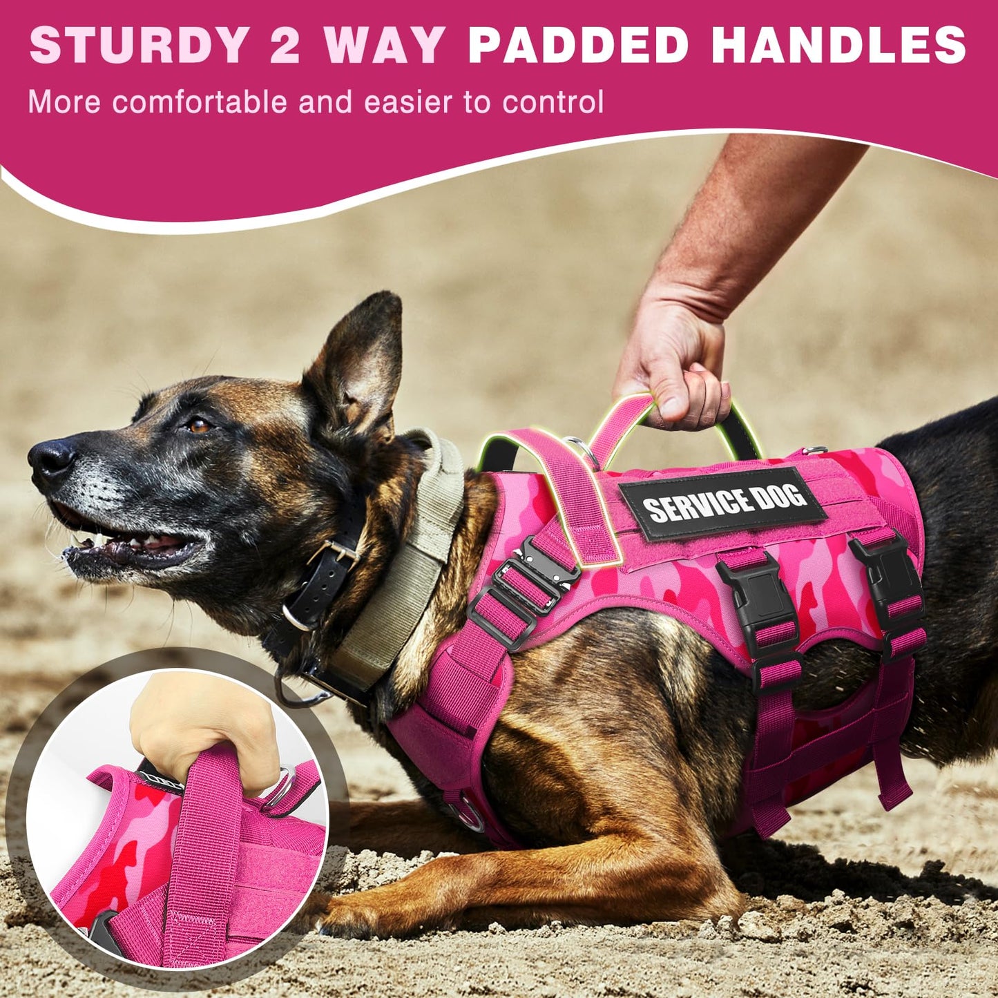 WINSEE Service Dog Vest Harness for Large Dog, Tactical Working MOLLE Vest with 10 Pet Patches, No Pull Heavy Duty Harness for Training Walking