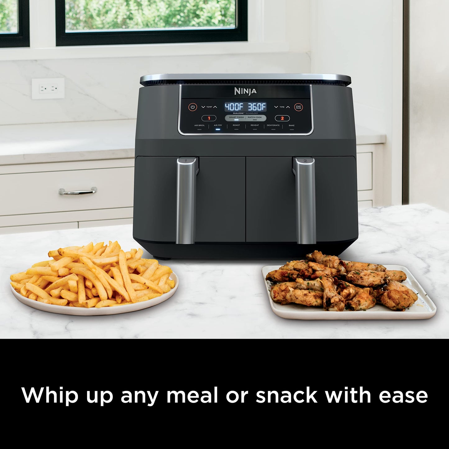 Ninja DZ550 Foodi 10 Quart 6-in-1 DualZone Smart XL Air Fryer with 2 Independent Baskets, Smart Cook Thermometer for Perfect Doneness, Match Cook & Smart Finish to Roast, Dehydrate & More, Grey