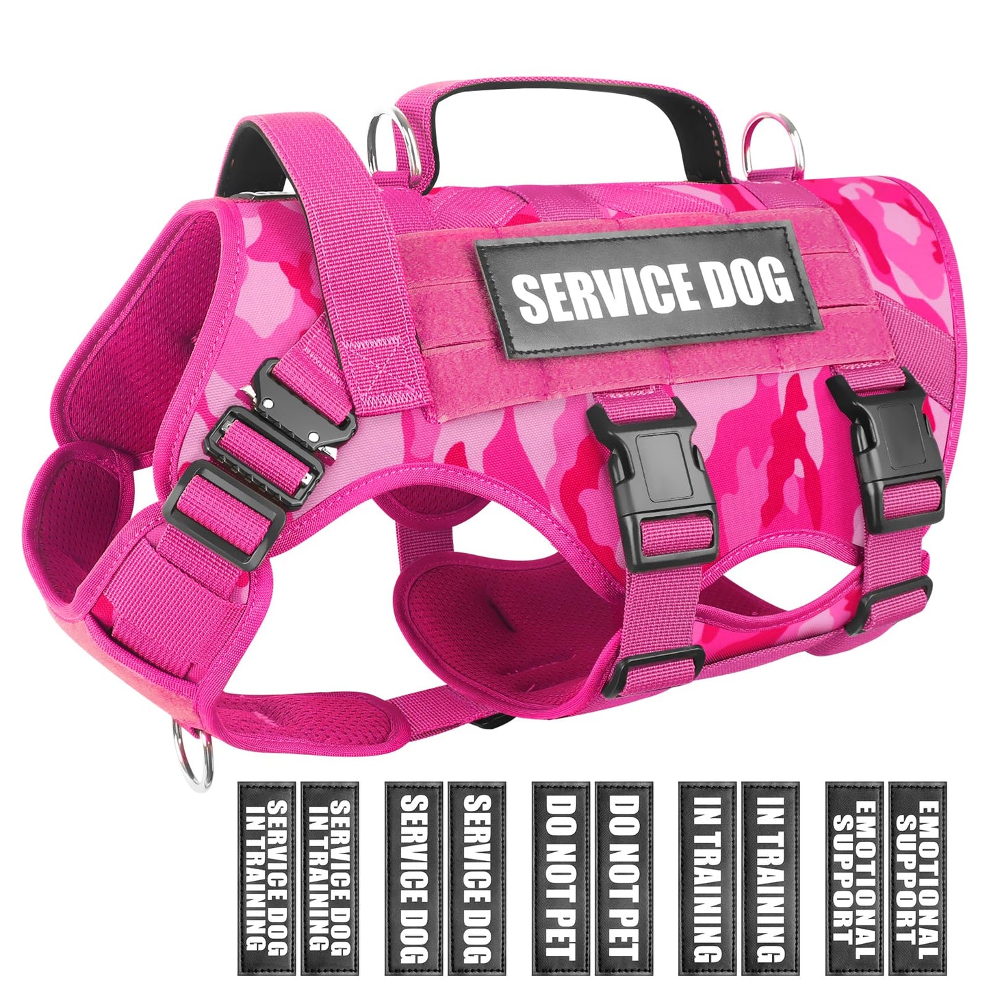 WINSEE Service Dog Vest Harness for Large Dog, Tactical Working MOLLE Vest with 10 Pet Patches, No Pull Heavy Duty Harness for Training Walking