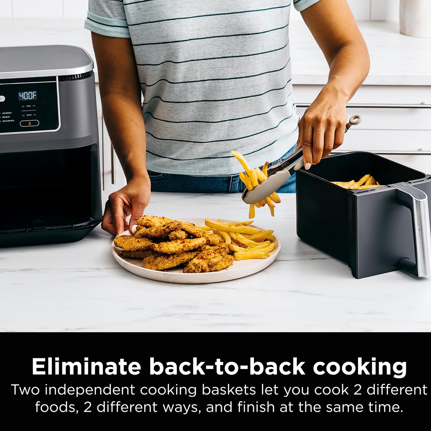 Ninja DZ550 Foodi 10 Quart 6-in-1 DualZone Smart XL Air Fryer with 2 Independent Baskets, Smart Cook Thermometer for Perfect Doneness, Match Cook & Smart Finish to Roast, Dehydrate & More, Grey