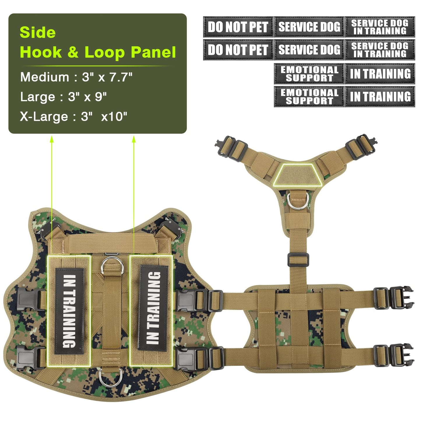 WINSEE Service Dog Vest Harness for Large Dog, Tactical Working MOLLE Vest with 10 Pet Patches, No Pull Heavy Duty Harness for Training Walking