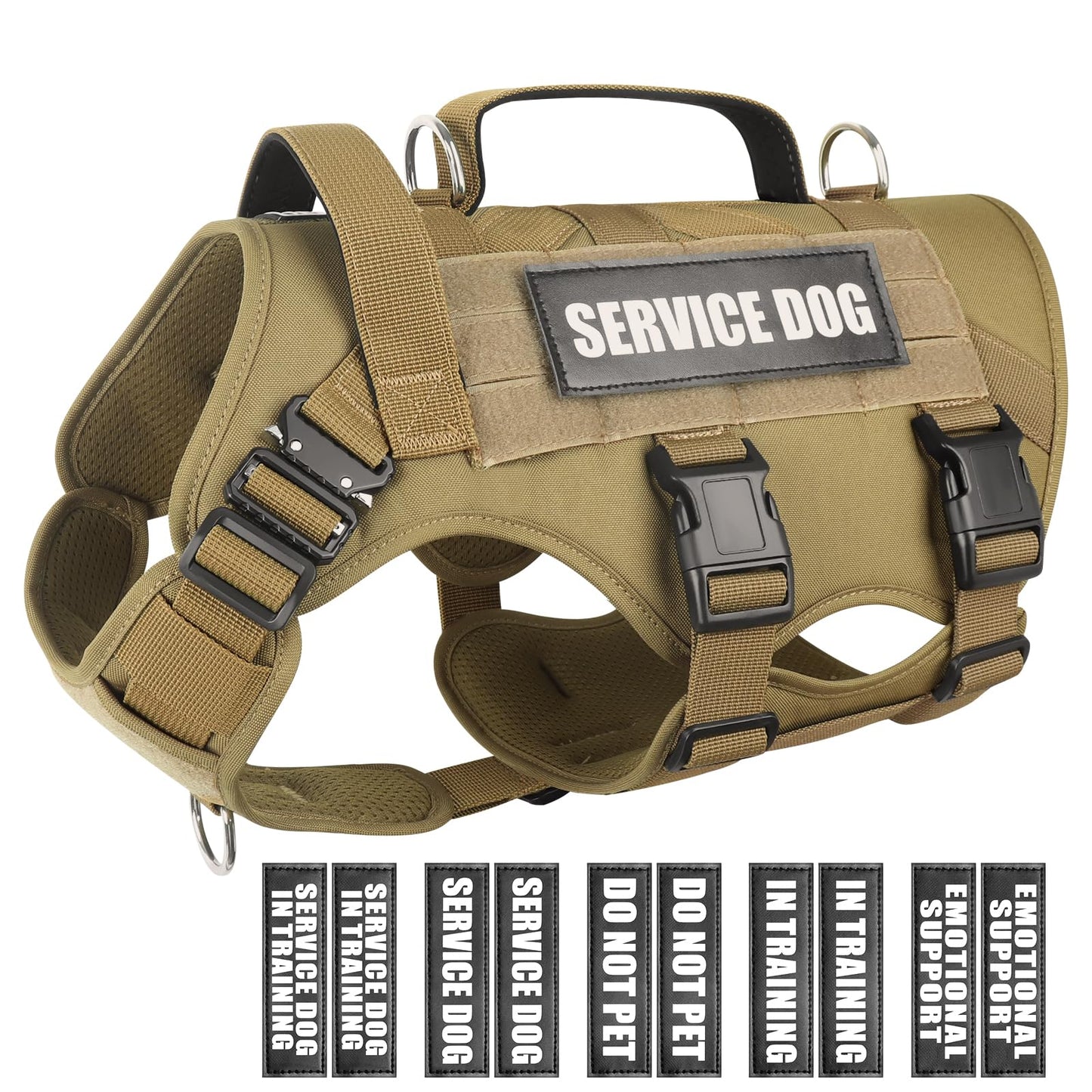 WINSEE Service Dog Vest Harness for Large Dog, Tactical Working MOLLE Vest with 10 Pet Patches, No Pull Heavy Duty Harness for Training Walking