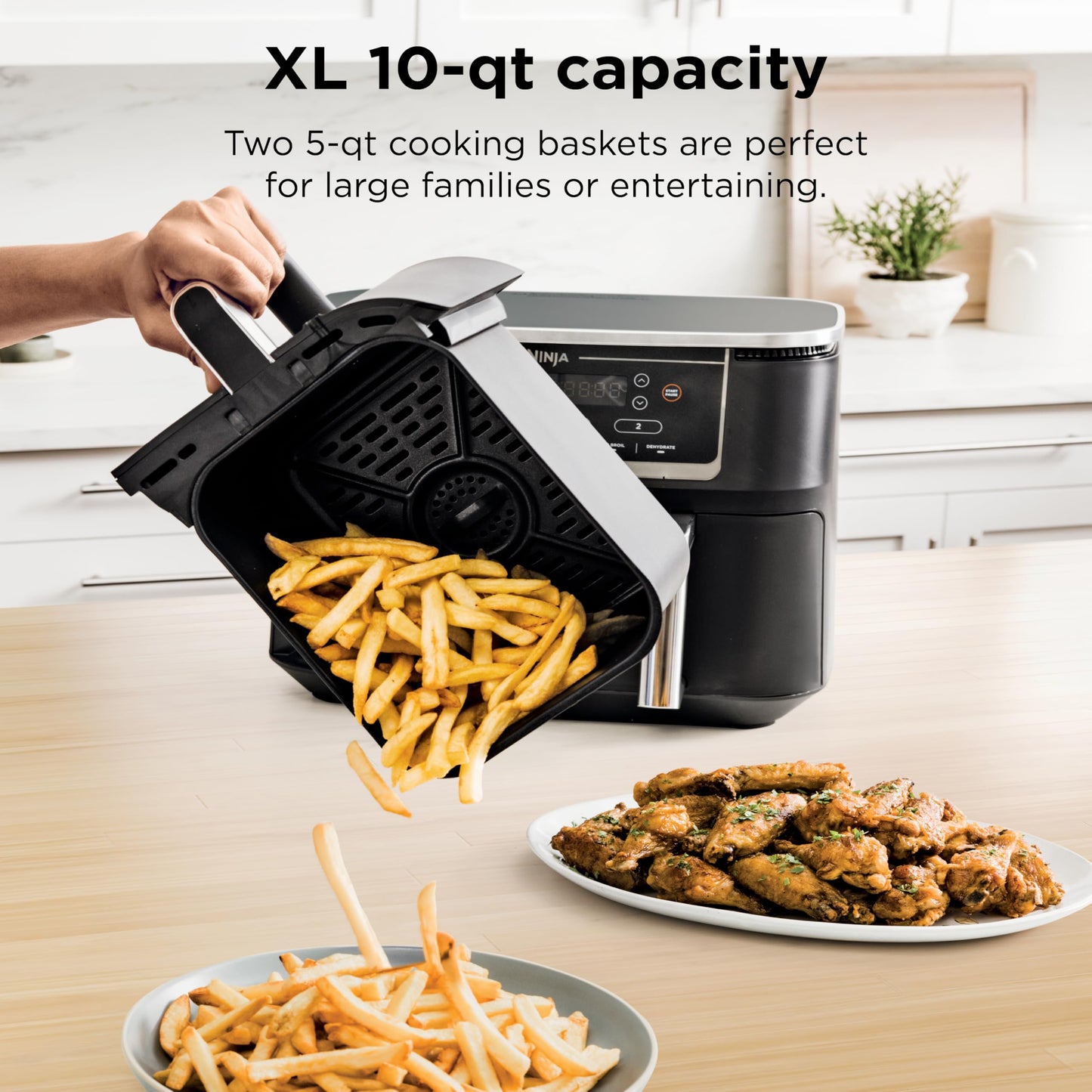 Ninja DZ550 Foodi 10 Quart 6-in-1 DualZone Smart XL Air Fryer with 2 Independent Baskets, Smart Cook Thermometer for Perfect Doneness, Match Cook & Smart Finish to Roast, Dehydrate & More, Grey