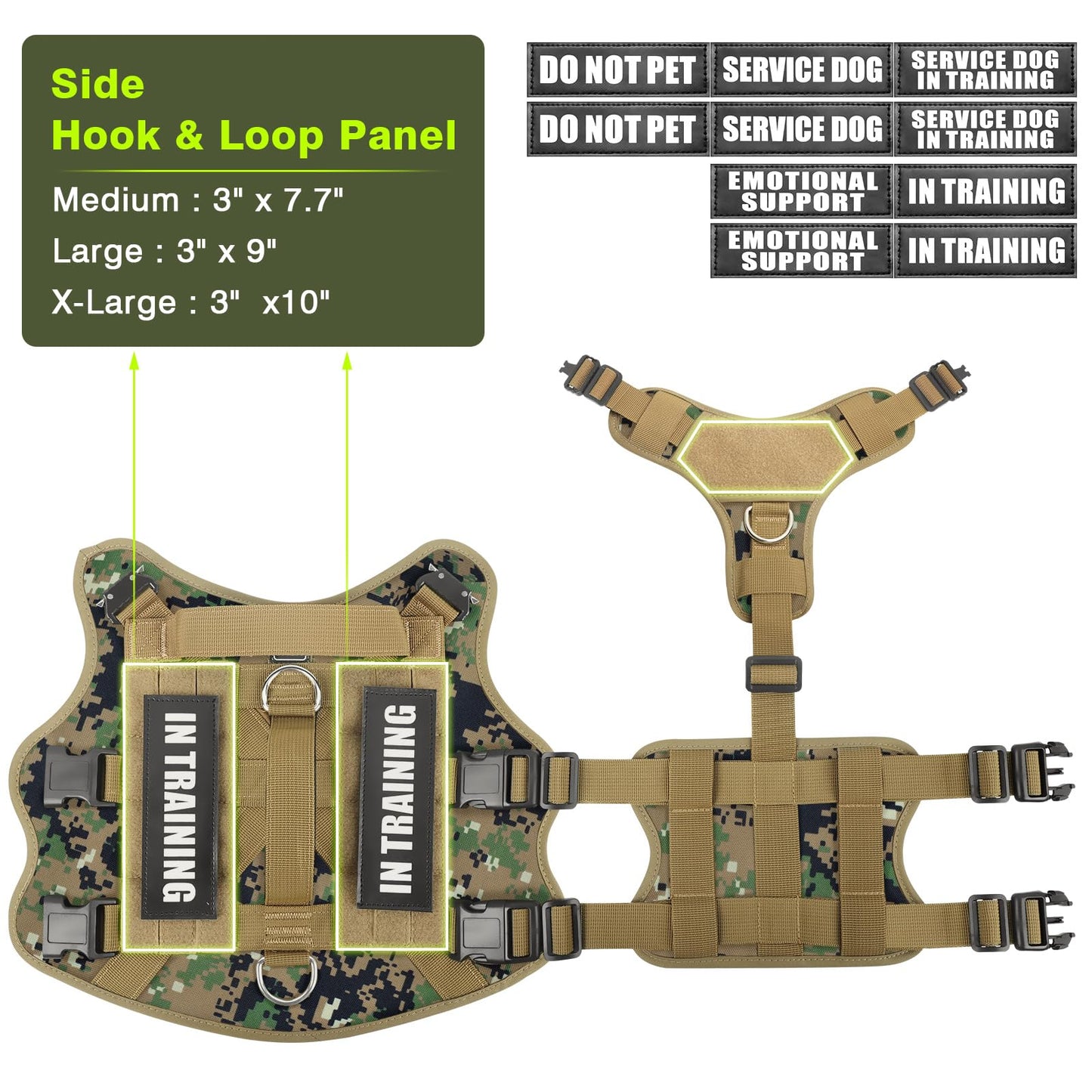 WINSEE Service Dog Vest Harness for Large Dog, Tactical Working MOLLE Vest with 10 Pet Patches, No Pull Heavy Duty Harness for Training Walking