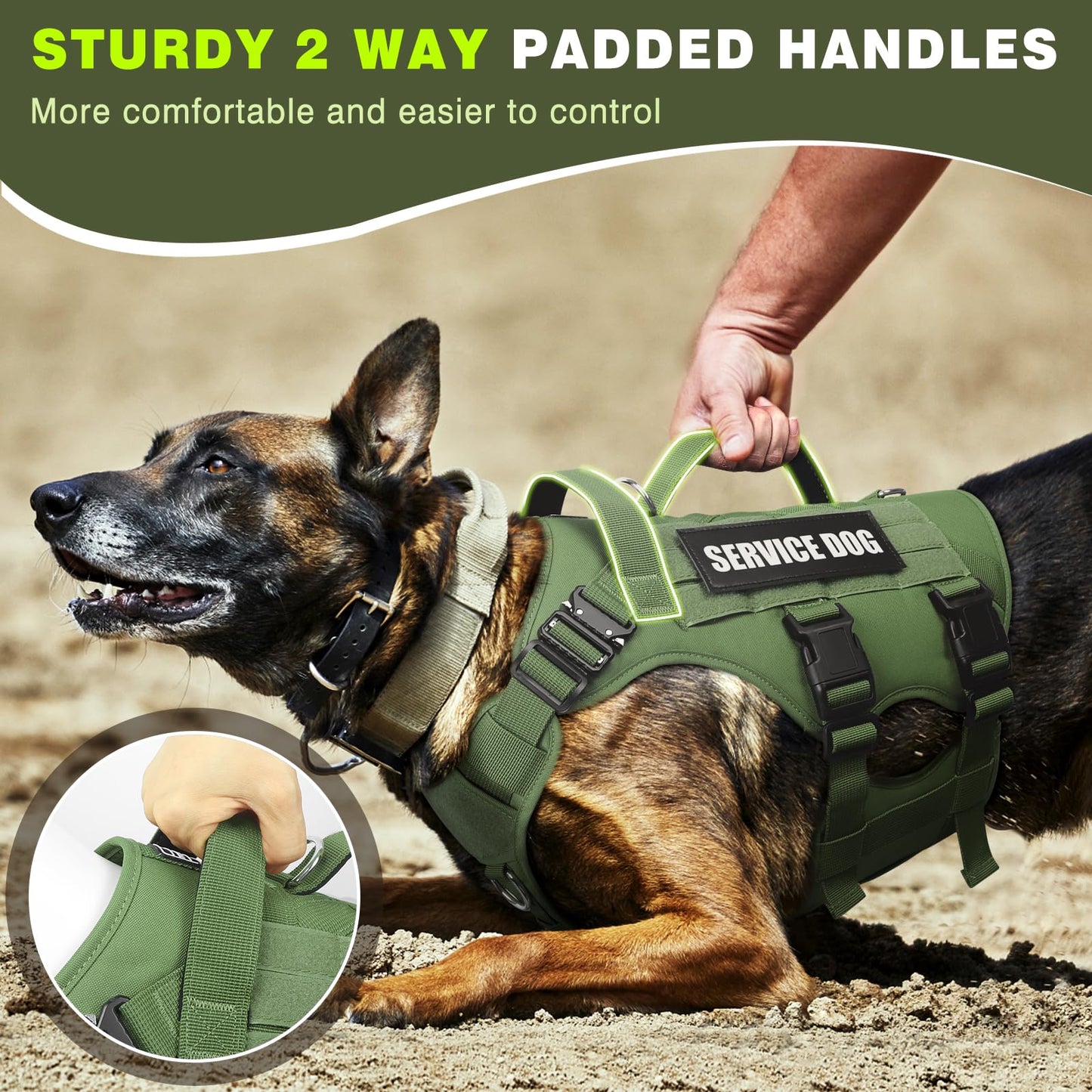WINSEE Service Dog Vest Harness for Large Dog, Tactical Working MOLLE Vest with 10 Pet Patches, No Pull Heavy Duty Harness for Training Walking