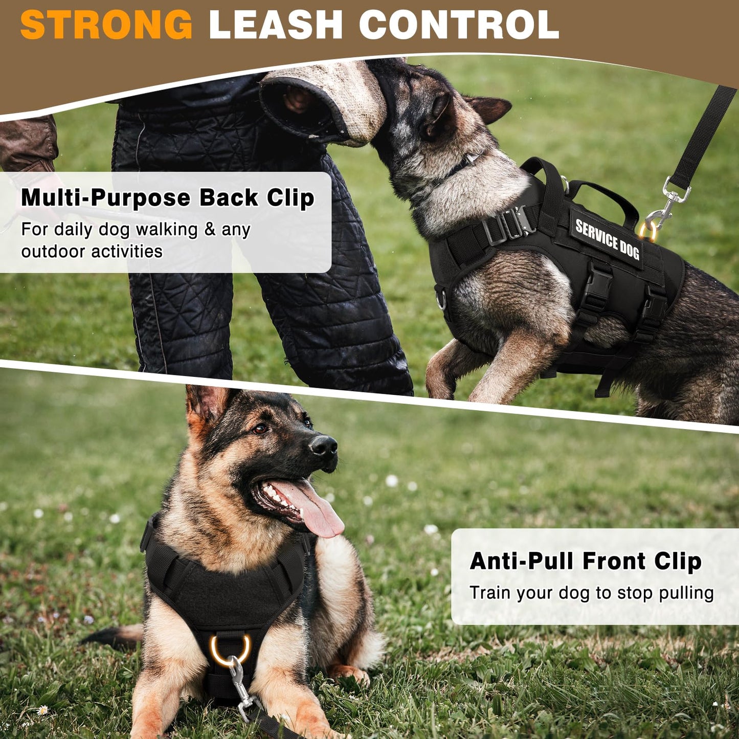 WINSEE Service Dog Vest Harness for Large Dog, Tactical Working MOLLE Vest with 10 Pet Patches, No Pull Heavy Duty Harness for Training Walking