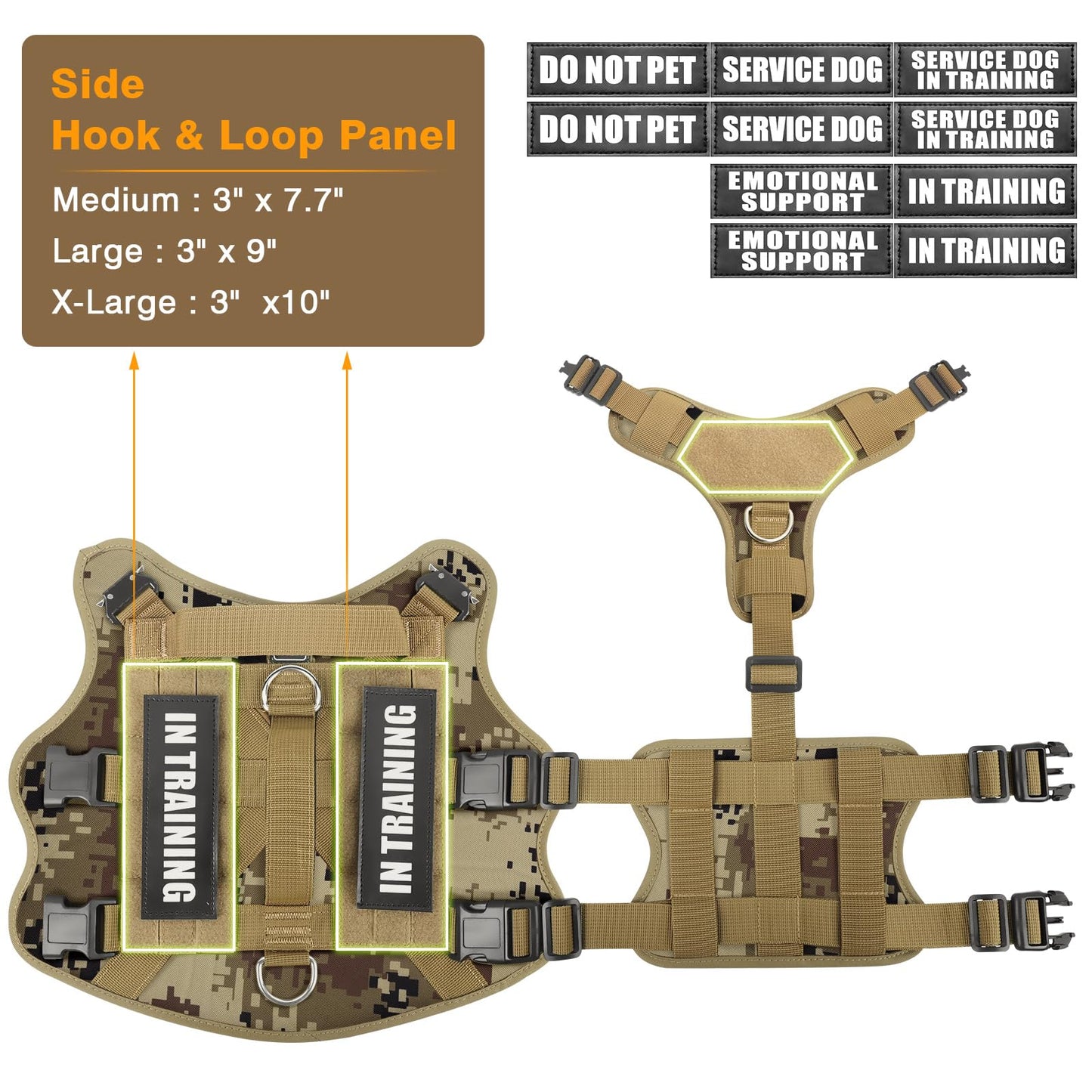 WINSEE Service Dog Vest Harness for Large Dog, Tactical Working MOLLE Vest with 10 Pet Patches, No Pull Heavy Duty Harness for Training Walking