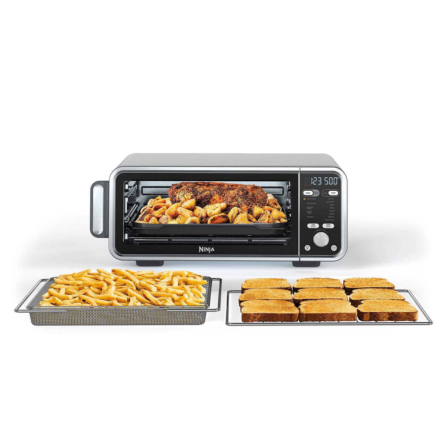 Ninja, Toaster Oven, Air Fryer, Thermometer, Toaster Oven Air Fryer Combo, Stainless Steel, Quick meals, Fries, Frozen Food, Air Fry, Dehydrate, Reheat, 13-in-1,Less Oil, Flip Away Oven, Foodi, SP351