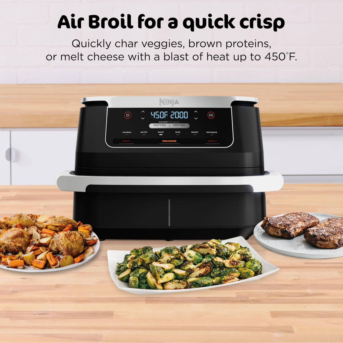 Ninja DZ550 Foodi 10 Quart 6-in-1 DualZone Smart XL Air Fryer with 2 Independent Baskets, Smart Cook Thermometer for Perfect Doneness, Match Cook & Smart Finish to Roast, Dehydrate & More, Grey