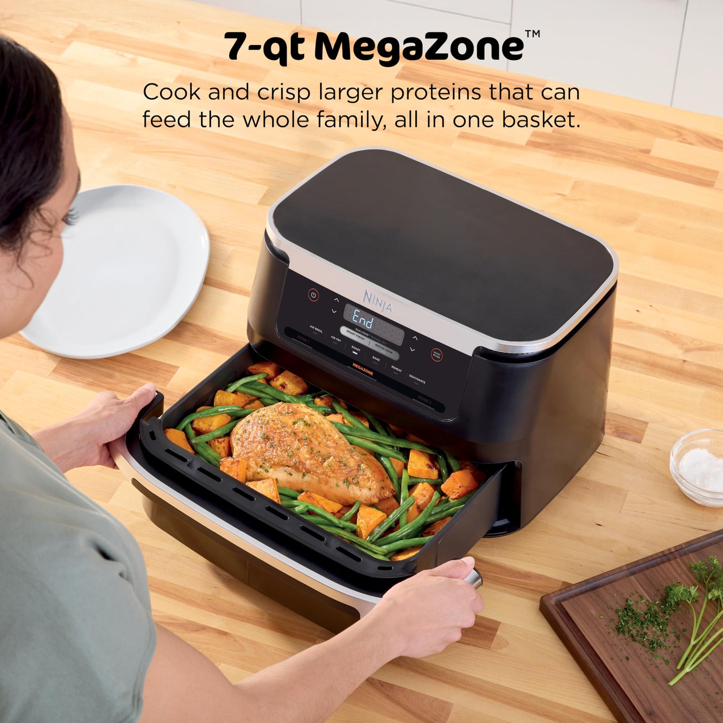 Ninja DZ550 Foodi 10 Quart 6-in-1 DualZone Smart XL Air Fryer with 2 Independent Baskets, Smart Cook Thermometer for Perfect Doneness, Match Cook & Smart Finish to Roast, Dehydrate & More, Grey