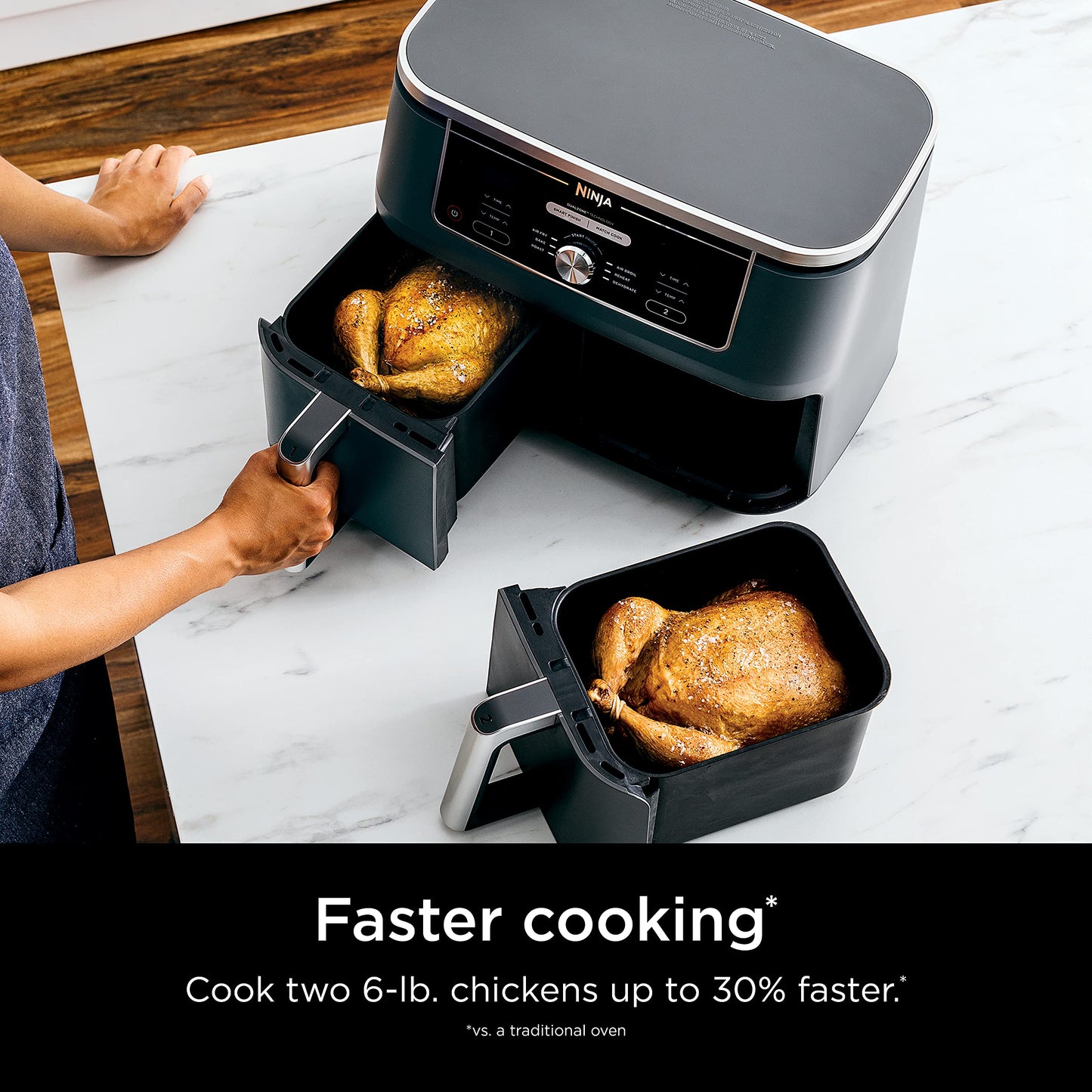 Ninja DZ550 Foodi 10 Quart 6-in-1 DualZone Smart XL Air Fryer with 2 Independent Baskets, Smart Cook Thermometer for Perfect Doneness, Match Cook & Smart Finish to Roast, Dehydrate & More, Grey