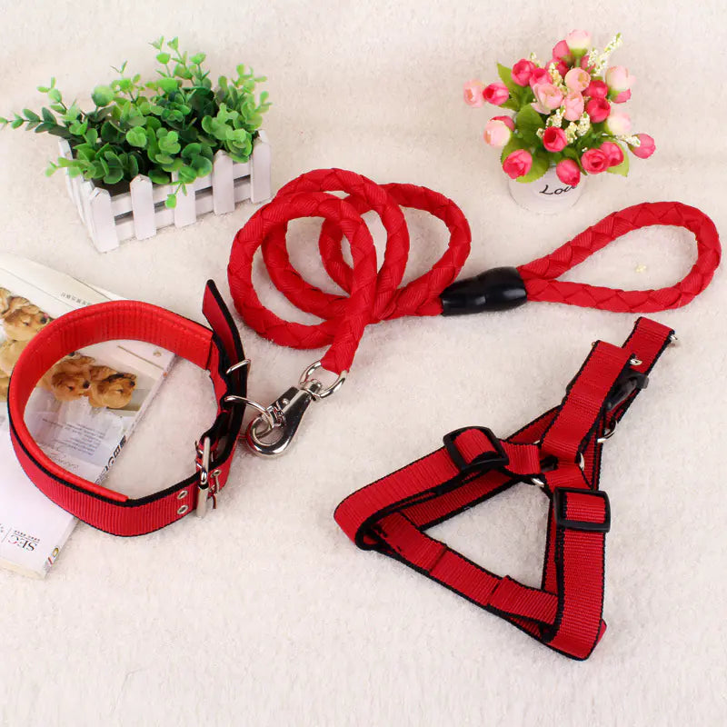 Dog Three-Piece Set: Leash, Harness, and Collar